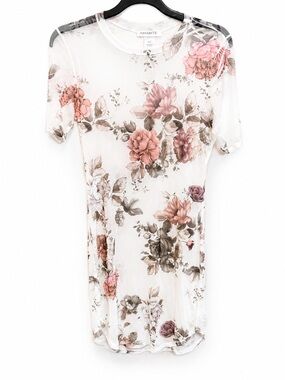 Amante Sheer Floral dress in Soft White and Taupe